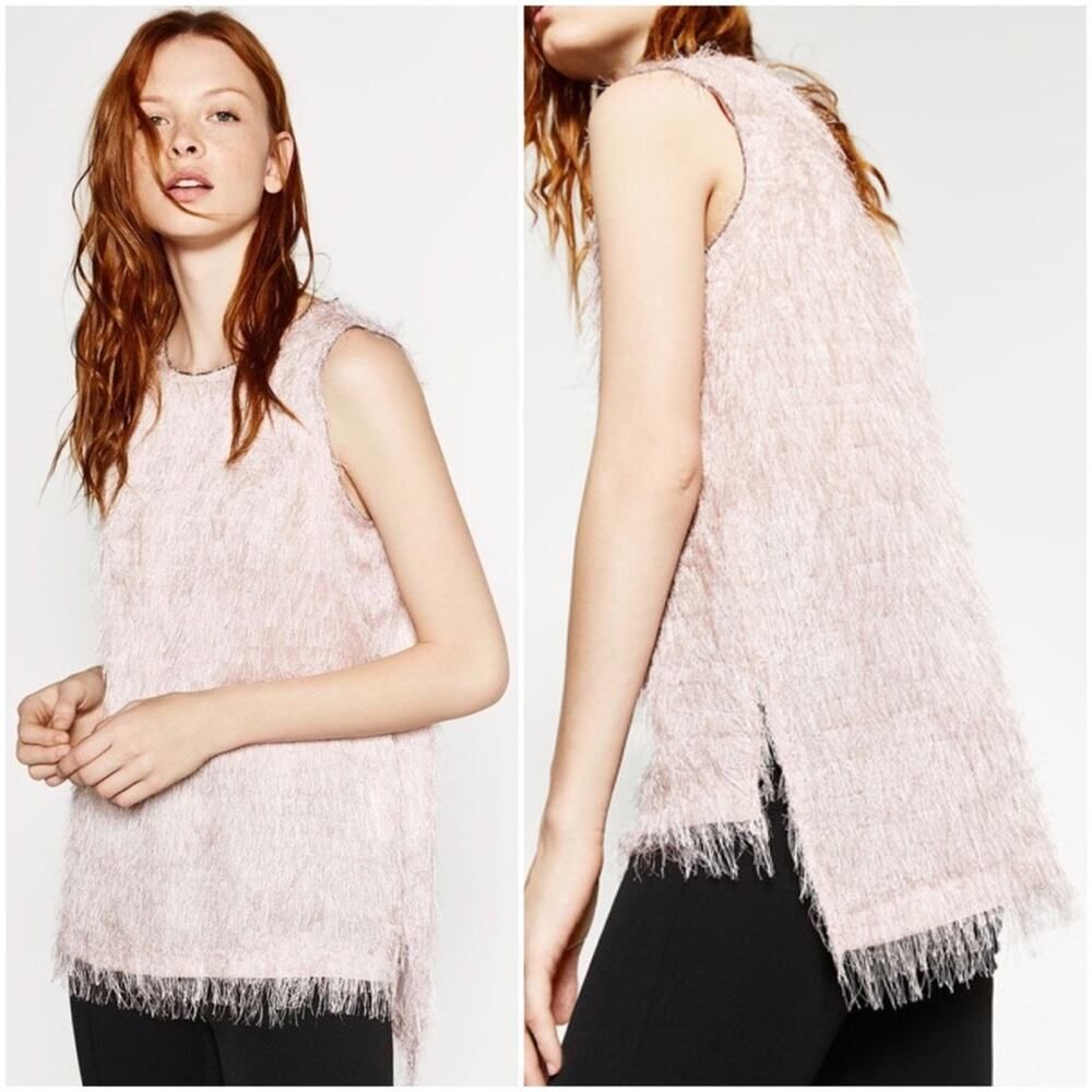 Zara Blush Pink Sleeveless Fringe Top
